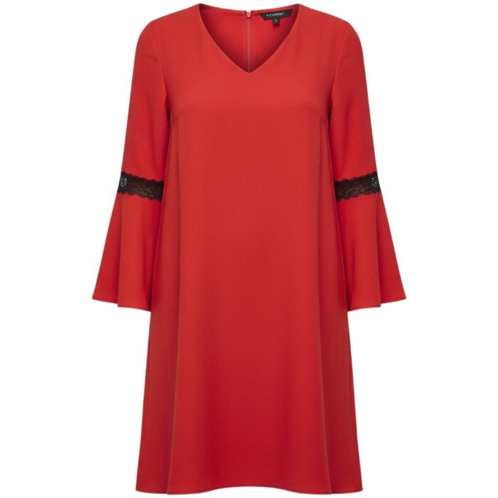 Vintage Sharagano Red Bell Sleeve Lace Trim Holiday Dress Women Size‎ 8 NWOT - Picture 2 of 6